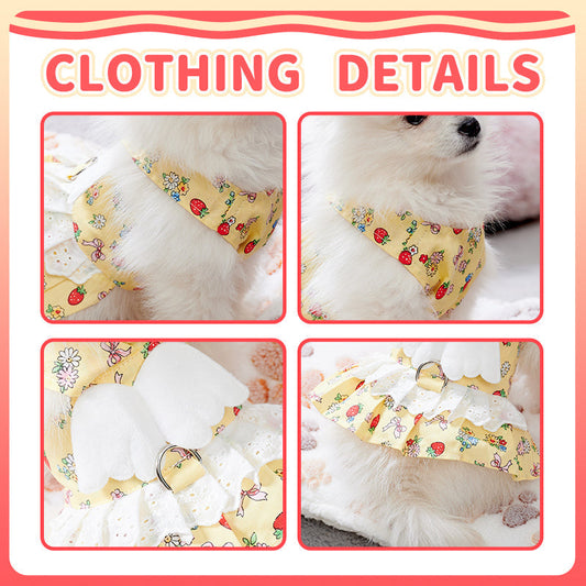 HKM-4988989 Cute Angel Wings Dog Harness Dress and Leash Set for Small Breeds