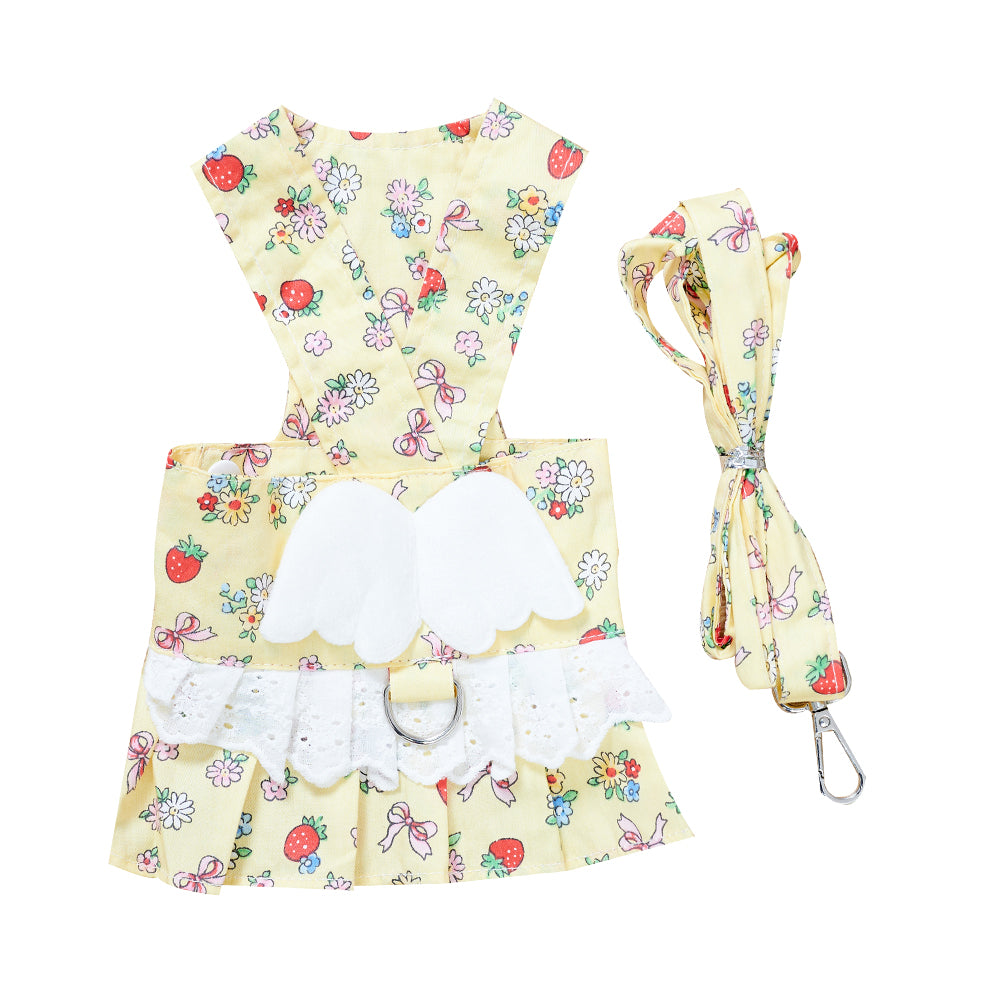 HKM-4988989 Cute Angel Wings Dog Harness Dress and Leash Set for Small Breeds