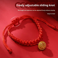 HKM-4989501 Hand-Woven Adjustable Pet Collar in Red with Auspicious Cloud and Copper Coin Designs