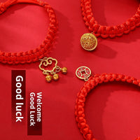 HKM-4989501 Hand-Woven Adjustable Pet Collar in Red with Auspicious Cloud and Copper Coin Designs