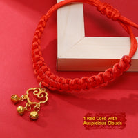 HKM-4989501 Hand-Woven Adjustable Pet Collar in Red with Auspicious Cloud and Copper Coin Designs