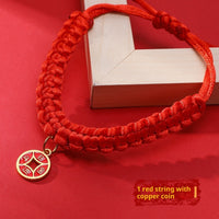 HKM-4989501 Hand-Woven Adjustable Pet Collar in Red with Auspicious Cloud and Copper Coin Designs