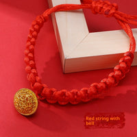 HKM-4989501 Hand-Woven Adjustable Pet Collar in Red with Auspicious Cloud and Copper Coin Designs