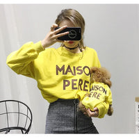 HKM-4989885 Casual Parent-Child Terry Cotton Embroidered Letter Sweater in Yellow, Apricot, Black, and Beige