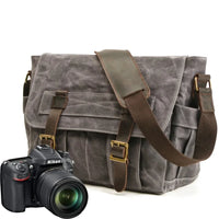 HKM-499091 Waterproof Waxed Canvas Messenger Bag with Leather Accents for Travel and Outdoor Use