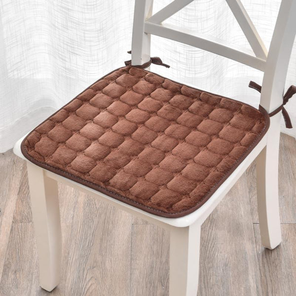 HKM-499283 Plush Checkered and Long-Haired Chair Cushion with Non-Slip Straps - Multiple Colors and Sizes Available