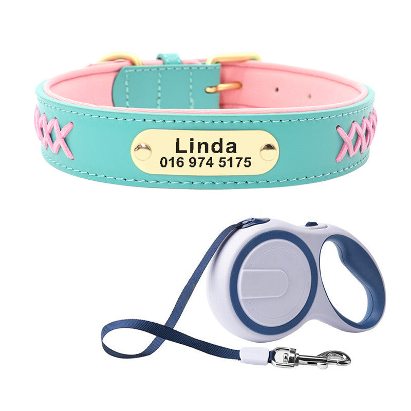 HKM-4993341 Multicolor Adjustable PU Leather Dog Collar for Medium and Large Dogs