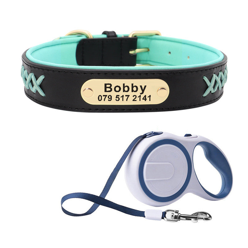 HKM-4993341 Multicolor Adjustable PU Leather Dog Collar for Medium and Large Dogs