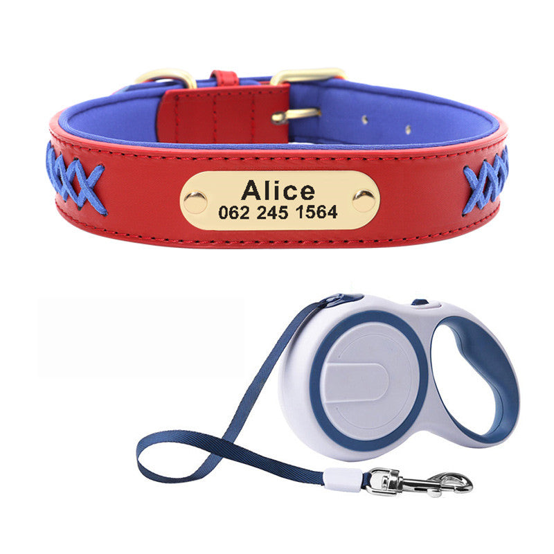 HKM-4993341 Multicolor Adjustable PU Leather Dog Collar for Medium and Large Dogs