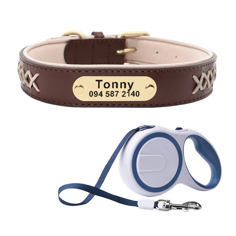 HKM-4993341 Multicolor Adjustable PU Leather Dog Collar for Medium and Large Dogs
