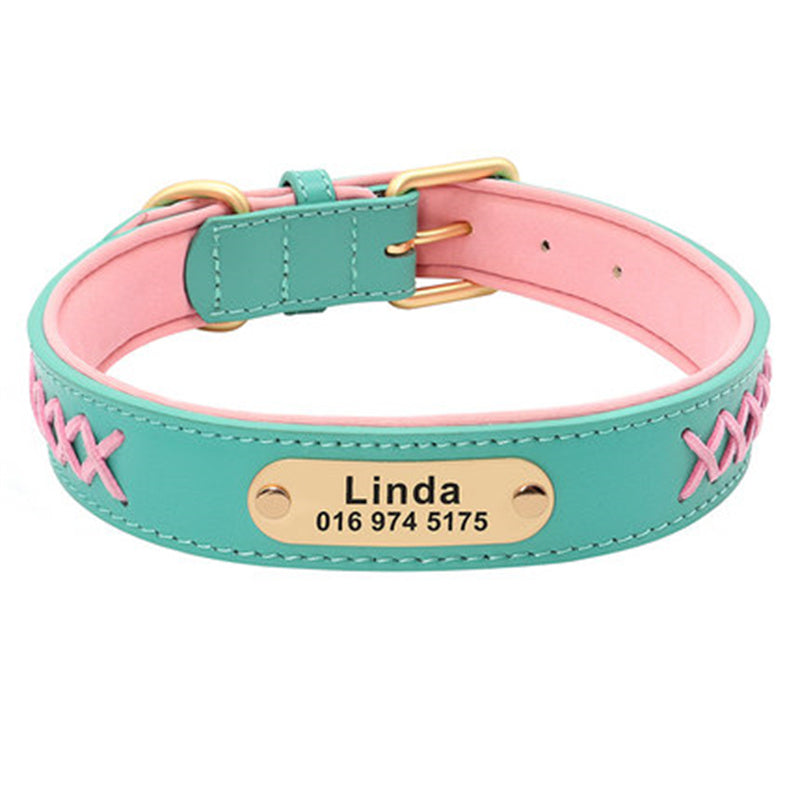 HKM-4993341 Multicolor Adjustable PU Leather Dog Collar for Medium and Large Dogs
