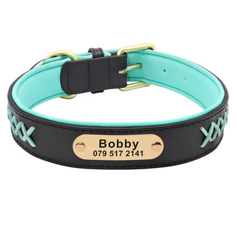 HKM-4993341 Multicolor Adjustable PU Leather Dog Collar for Medium and Large Dogs