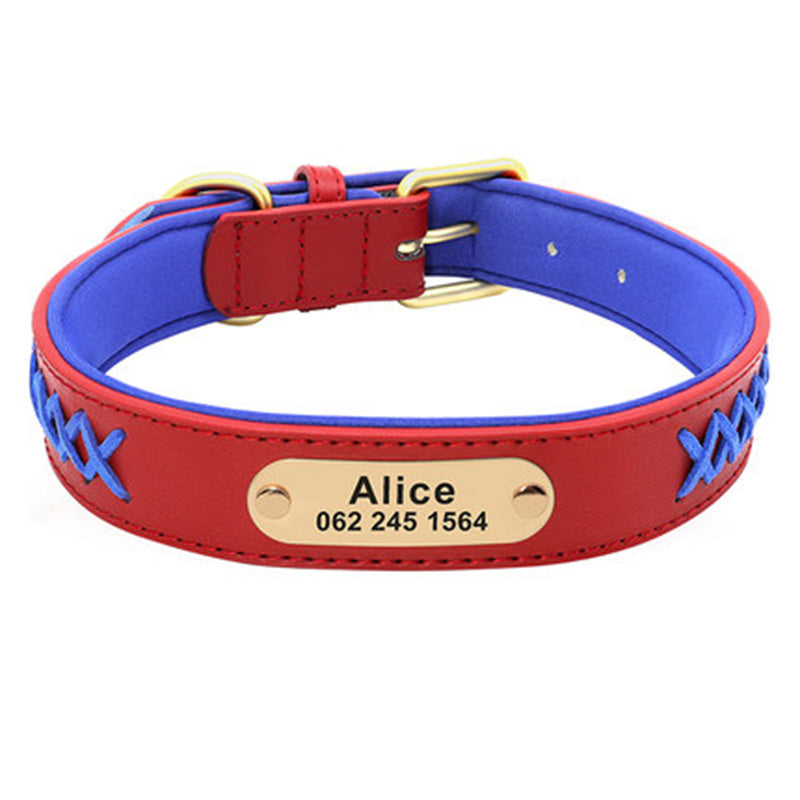 HKM-4993341 Multicolor Adjustable PU Leather Dog Collar for Medium and Large Dogs