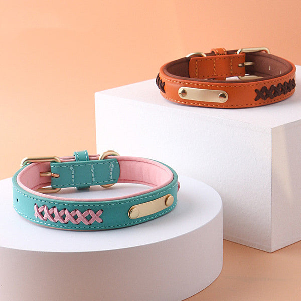 HKM-4993341 Multicolor Adjustable PU Leather Dog Collar for Medium and Large Dogs