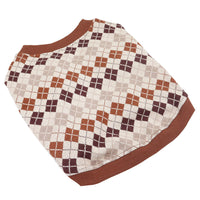 HKM-4995261 Knitted Cotton Dog Cardigan in Navy Blue and Khaki Geometric Patterns