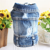 HKM-4995645 Denim Vest for Dogs - Stylish Pet Apparel with Retro Scratching Design, 100% Cotton