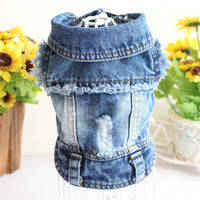 HKM-4995645 Denim Vest for Dogs - Stylish Pet Apparel with Retro Scratching Design, 100% Cotton
