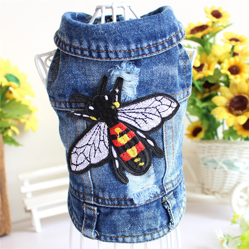 HKM-4995645 Denim Vest for Dogs - Stylish Pet Apparel with Retro Scratching Design, 100% Cotton