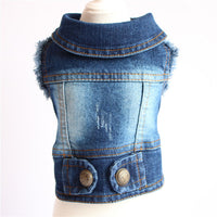 HKM-4995645 Denim Vest for Dogs - Stylish Pet Apparel with Retro Scratching Design, 100% Cotton