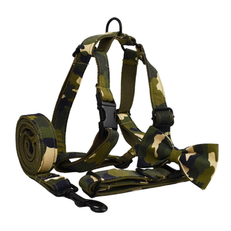 HKM-4997053 Camouflage Dog Collar and Leash Set with Bow and Vest 4-Piece Collection