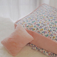 HKM-4997309 Plush Warm Dog Bed with Removable and Washable Mat, Pillow, and Blanket in Pink Rabbit Fur