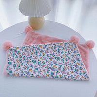HKM-4997309 Plush Warm Dog Bed with Removable and Washable Mat, Pillow, and Blanket in Pink Rabbit Fur