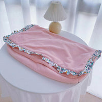 HKM-4997309 Plush Warm Dog Bed with Removable and Washable Mat, Pillow, and Blanket in Pink Rabbit Fur