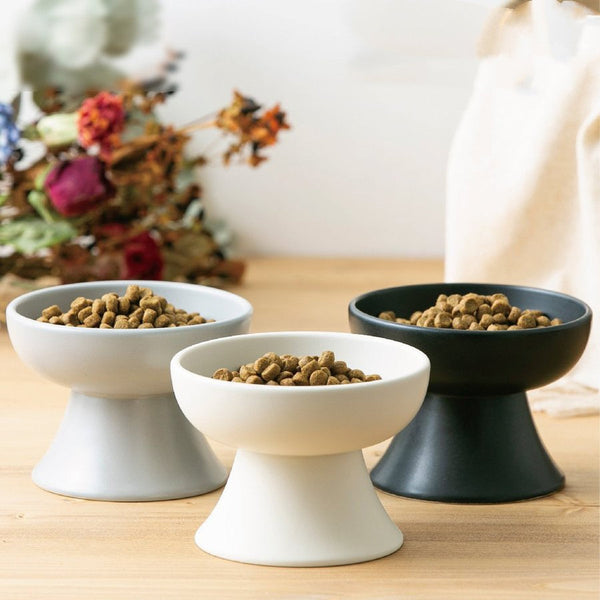 HKM-4997437 Elevated Ceramic Cat Bowl in Ice Cream Solid Colors for Cervical Support