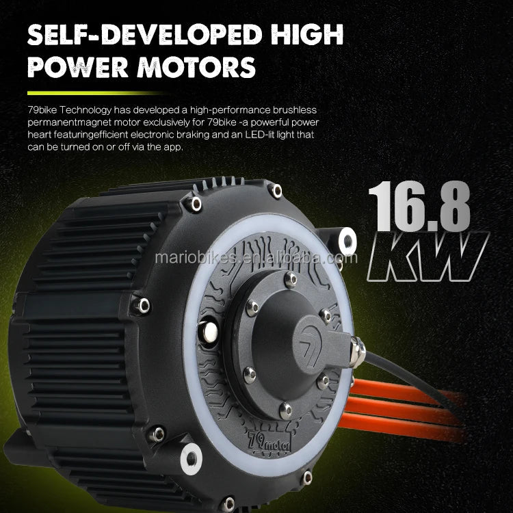 HKM-499923 Fast Electric Dirt Bike 72V 16.8KW Mid Motor, 100KM/H Top Speed, 120KM Range, 4-Piston Hydraulic Disc Brakes
