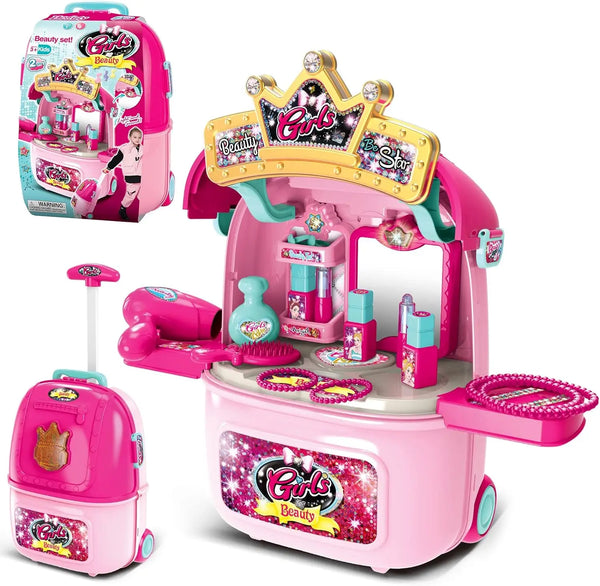 HKM-500051 Kids Pretend Play Cosmetic Makeup Kit - 2 in 1 Makeup Case for Girls Ages 2 to 13