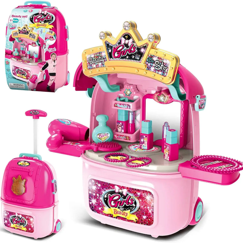 HKM-500051 Kids Pretend Play Cosmetic Makeup Kit - 2 in 1 Makeup Case for Girls Ages 2 to 13