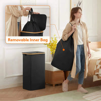 HKM-500115 Large Foldable 100L Laundry Basket with Lid and Bamboo Handles, Removable Laundry Bag Included