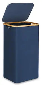 HKM-500115 Large Foldable 100L Laundry Basket with Lid and Bamboo Handles, Removable Laundry Bag Included