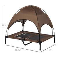 HKM-5001661 Elevated Portable Dog Cot with UV Canopy Shade, 36 Inch, Coffee Color