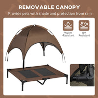 HKM-5001661 Elevated Portable Dog Cot with UV Canopy Shade, 36 Inch, Coffee Color