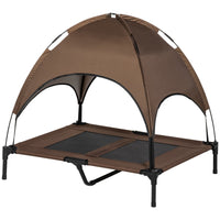 HKM-5001661 Elevated Portable Dog Cot with UV Canopy Shade, 36 Inch, Coffee Color