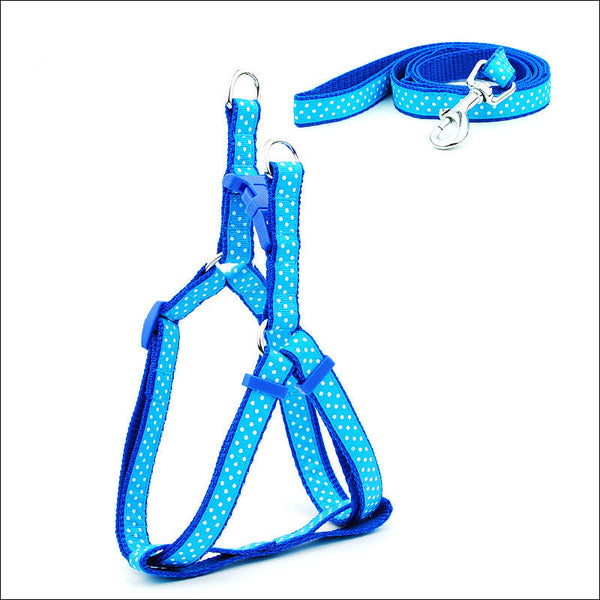 HKM-5002301 Polka Dot Dog Chest Strap and Leash for Small to Medium-Sized Dogs - Multiple Colors Available