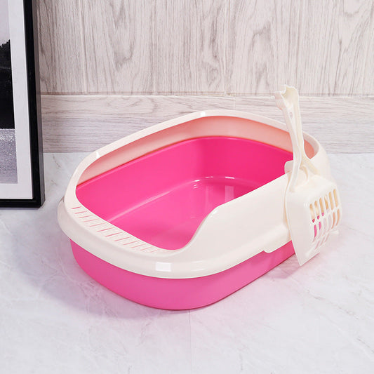 HKM-500243 Semi-Enclosed Cat Litter Box in Four Vibrant Colors, Made of Easy-to-Clean PP Material