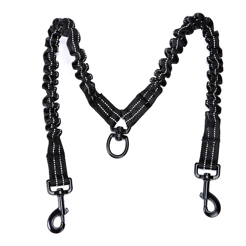 HKM-5002813 Double-Ended Elastic Pet Leash for Two Dogs, Durable Nylon Design, Convenient and Sturdy