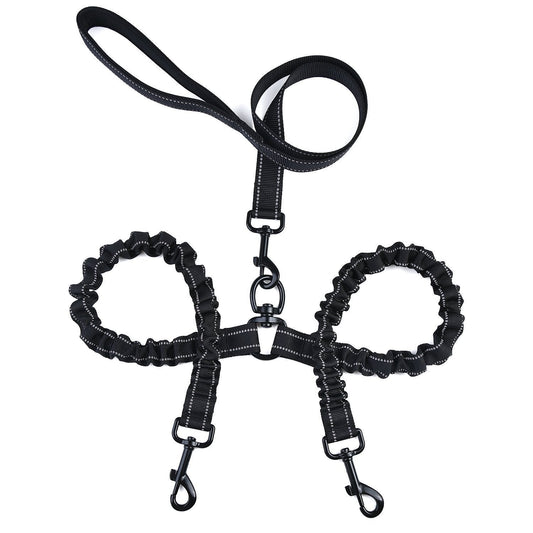HKM-5002813 Double-Ended Elastic Pet Leash for Two Dogs, Durable Nylon Design, Convenient and Sturdy