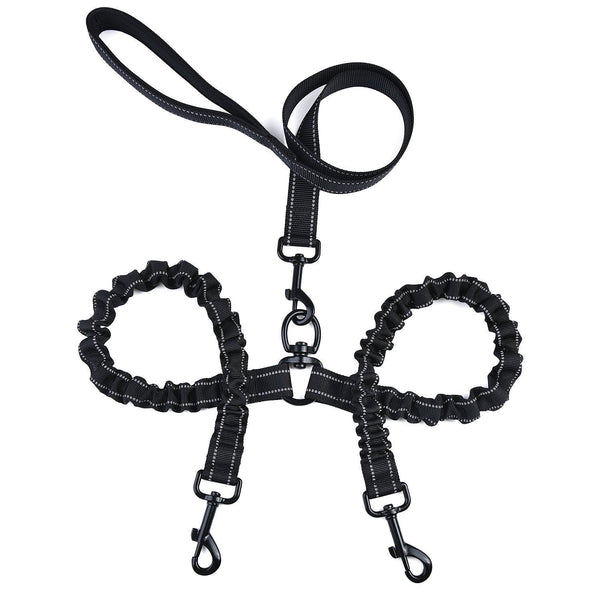 HKM-5002813 Double-Ended Elastic Pet Leash for Two Dogs, Durable Nylon Design, Convenient and Sturdy