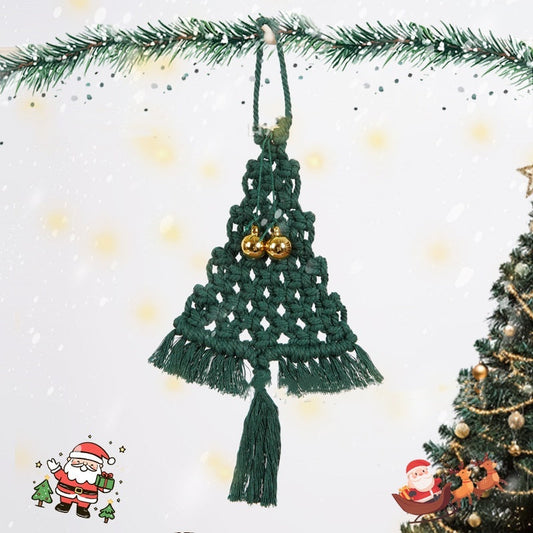 HKM-500499 Hand-Woven Green Cotton String Christmas Tree Decoration Pendant - 27cm x 10cm