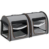 HKM-5005245 39" Soft-Sided Portable Cat Carrier with Divider, 2 Compartments, Cushions & Storage Bag, Light Gray
