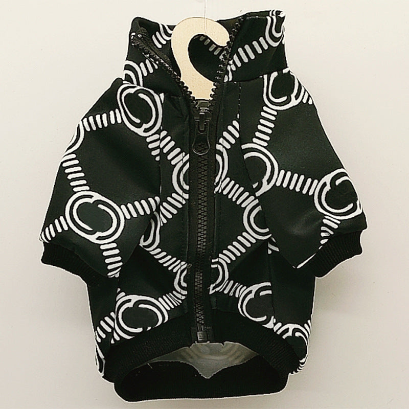 HKM-5005373 Old Flower Print Casual Dog Coat in Black - Multiple Sizes Available