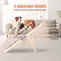 HKM-5006269 Folding Dog Ramp for Small and Large Pets, Adjustable Height Wooden Pet Ramp for Couch, Bed, or Car