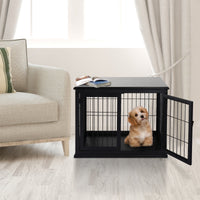 HKM-5006653 32" Black Wooden Dog Crate End Table with Lockable Doors for Small Dogs up to 44 lbs