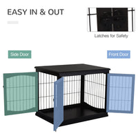 HKM-5006653 32" Black Wooden Dog Crate End Table with Lockable Doors for Small Dogs up to 44 lbs
