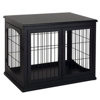 HKM-5006653 32" Black Wooden Dog Crate End Table with Lockable Doors for Small Dogs up to 44 lbs