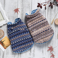 HKM-5009341 Double-Sided Casual Polka-Dot Knitted Denim Vest for Dogs - Blue & Brown, Sizes XS-7L