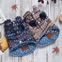 HKM-5009341 Double-Sided Casual Polka-Dot Knitted Denim Vest for Dogs - Blue & Brown, Sizes XS-7L